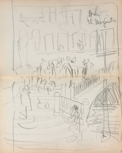 Italienisches Skizzenbuch: Brücke St. Margarita Seite 67 & 68, 1898-1899 von Maurice Brazil Prendergast