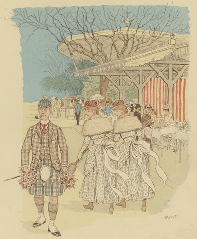 Ein Schotte in traditioneller Highland-Kleidung unter den Menschen von Cannes, Frankreich von Maurice Charles Mathieu Bonvoisin
