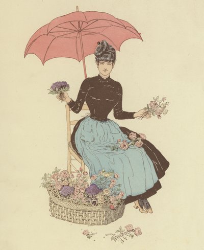 Frau, die unter einem Regenschirm Blumen verkauft von Maurice Charles Mathieu Bonvoisin
