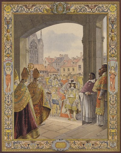 Proklamation der Volljährigkeit von König Ludwig XIV., die Ankunft in der Sainte-Chapelle von Maurice Leloir