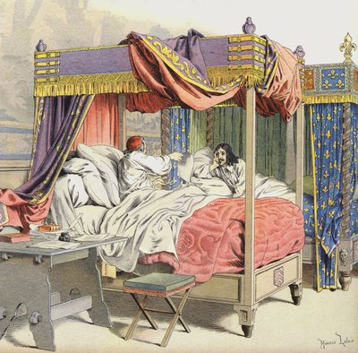 Richelieu und König Ludwig XIII. in benachbarten Betten zur Zeit der Verschwörung von Cinq-Mars von Maurice Leloir