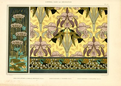 Jugendstilmuster mit Libellen, Orchideen und Kolibris (Litho) von Maurice Pillard Verneuil