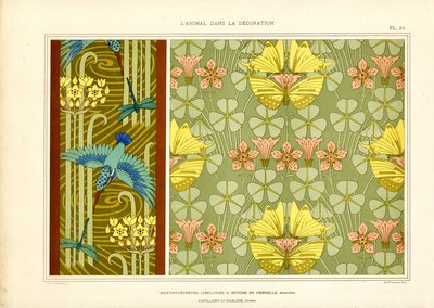 Schmetterlinge und Vögel als Jugendstilornament (Lithografie) von Maurice Pillard Verneuil