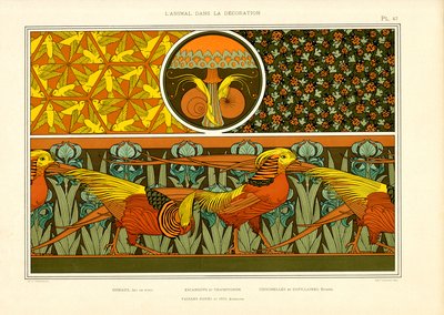 Dekorative Ornamente mit Fasanen, Vögeln und Marienkäfern von Maurice Pillard Verneuil