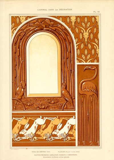 Ornamentaler Rahmendesign mit Wasservögeln und Hasen von Maurice Pillard Verneuil