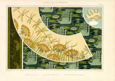 Wasserwelten mit Libellen, Blüten und Schwänen von Maurice Pillard Verneuil