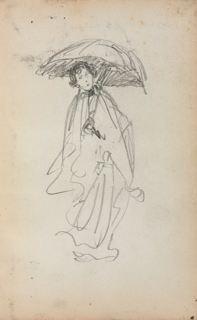 Italienisches Skizzenbuch: Stehende Frau mit Sonnenschirm (Seite 259) von Maurice Prendergast
