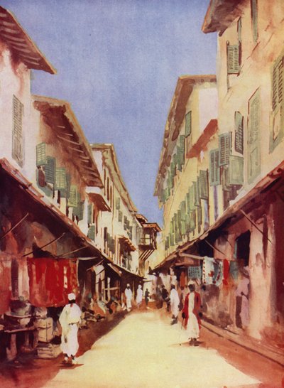 Eine Straße in Sansibar (Farblithografie) von Maurice Randall
