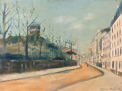 Rue Lepic, Montmartre, mit dem Moulin de la Galette und der Sacre Coeur von Maurice Utrillo