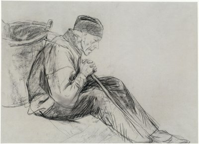 Sitzender Bauer im Profil von Max Liebermann