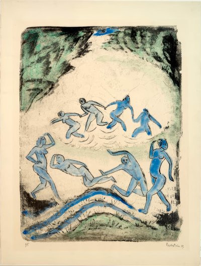 Der Tanz (Tänzer und Badende am Waldteich) von Max Pechstein