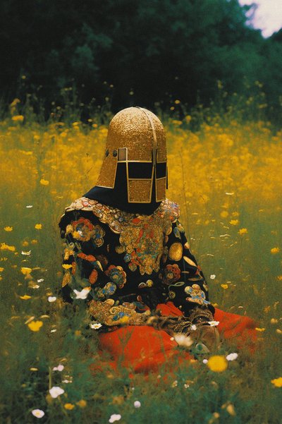 Goldener Helm im Blumenfeld von Max Sandström