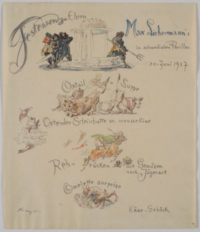 Speisekarte „Festessen zu Ehren Max Liebermanns“ von Max Slevogt