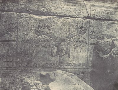 Theben. Palais de Karnak. Äußere Skulpturen des Granitheiligtums, 1850 von Maxime Du Camp