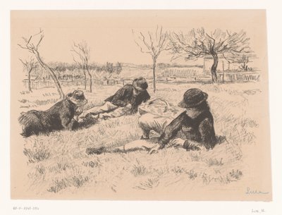 Drei Männer ruhen sich auf einer Wiese aus von Maximilien Luce (signed by artist)