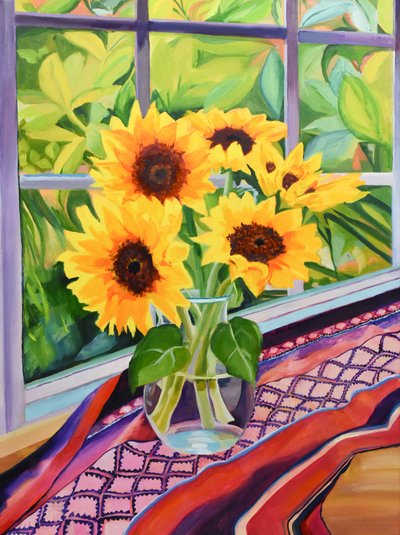 Helle Sonnenblumenfensteraussicht von Maxine Shore
