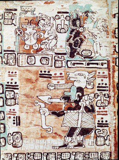Der Madrider Kodex oder Codex Tro-Cortesianus, behandelt Horoskope und astrologische Tabellen, berichtet in Spanien von Hernan Cortes. Gemalte Miniaturen von Mayan Mayan