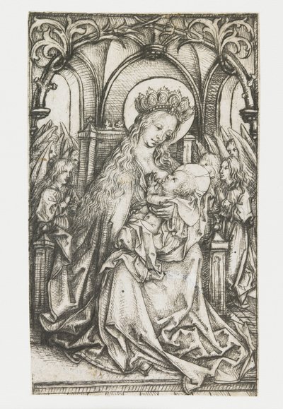Thronende Madonna von Engeln angebetet von Meester van het Amsterdamse Kabinet