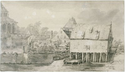Die sogenannte Bergkerk und Wassermühle in Deventer (Lugt 43) von Meindert Hobbema