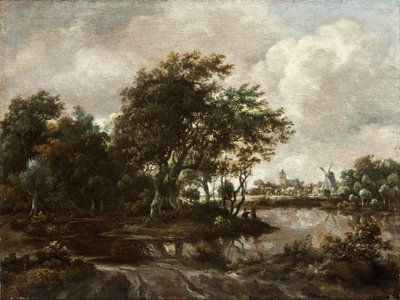 Landschaft mit Anglern und einer fernen Stadt von Meindert Hobbema