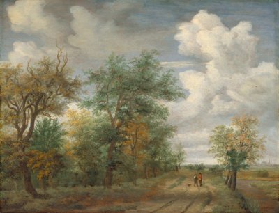 Waldlandschaft mit Figuren, um 1658 von Meindert Hobbema