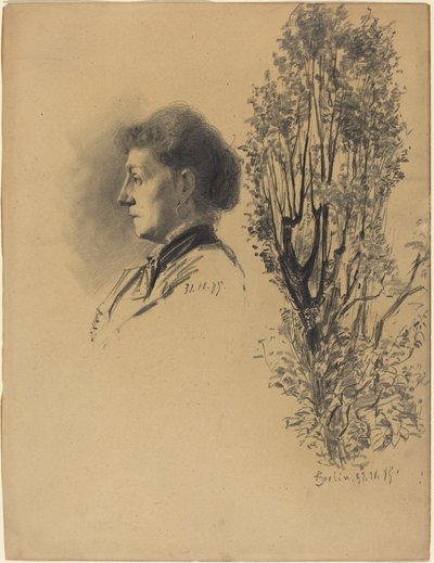 Eine Frau im Profil und ein blühender Kopfbaum von Melchior Lechter