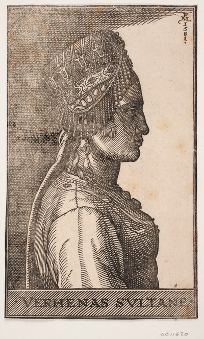 Porträt der Frau eines Sultans, Profil nach rechts von Melchior Lorck