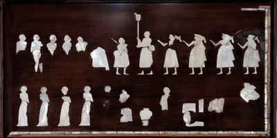 Mesopotamien: Mosaikelemente des Banners von Mari in Bitumen, Muschel und Stein. 3500 v. Chr. Aus dem Tempel der Ishtar von Mari von Mesopotamian Mesopotamian
