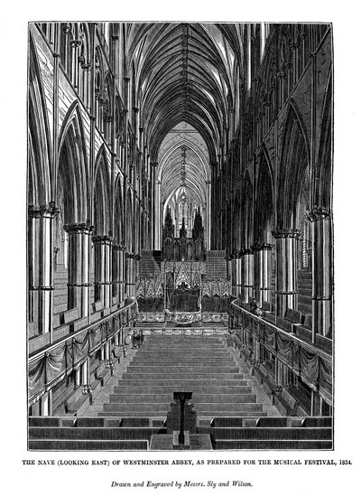 Das Kirchenschiff nach Osten von Westminster Abbey, 1843 von Messrs Sly and Wilson