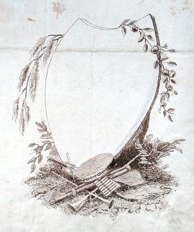 Herzförmiger Schild mit Instrumenten aus Michael Faradays Sammelalbum von Michael Faraday