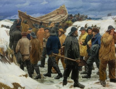 Das Rettungsboot wird durch die Dünen gefahren von Michael Peter Ancher