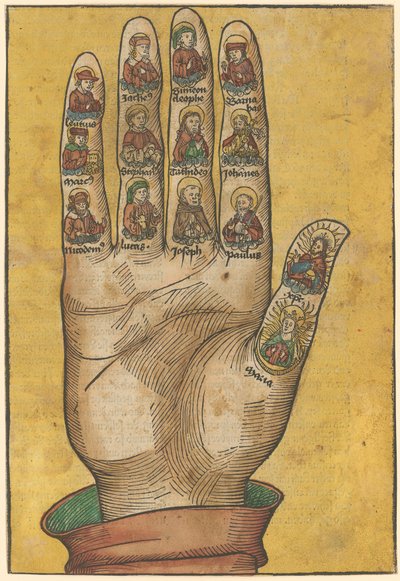 Rechte Hand der Credo-Hände mit Porträts von Heiligen von Michael Wolgemut