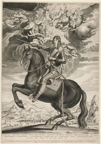 Reiterporträt von Ludwig XIII. (Bourbon) im Alter von 33 Jahren. Landschaft nach Callot von Michel Lasne