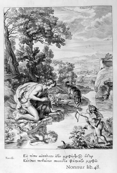 Narziss verliebt in sein eigenes Spiegelbild, 1655 von Michel de Marolles