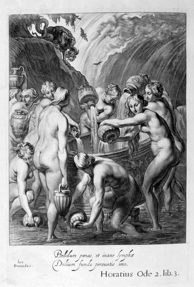 Die Danaiden verurteilt, durchlöcherte Gefäße mit Wasser zu füllen, 1655 von Michel de Marolles
