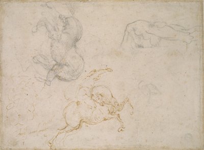 Ein Reiter im Angriff und andere Studien, 16. Jahrhundert von Michelangelo Buonarroti