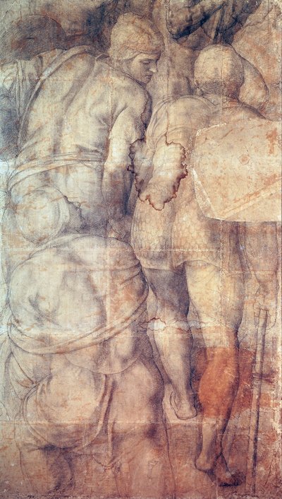 Soldaten, Vorzeichnung für das Fresko der Kreuzigung des heiligen Petrus in der Paulinischen Kapelle im Vatikanischen Palast von Michelangelo Buonarroti