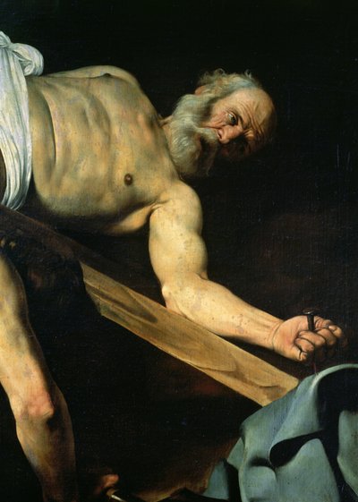 Die Kreuzigung des heiligen Petrus, Detail von St. Petrus, 1600-01 von Michelangelo Merisi Caravaggio