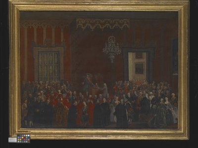 Eine zivile Zeremonie bei der Thronbesteigung von Ferdinand IV. von Neapel im Jahr 1759, um 1780 von Michele Foschini