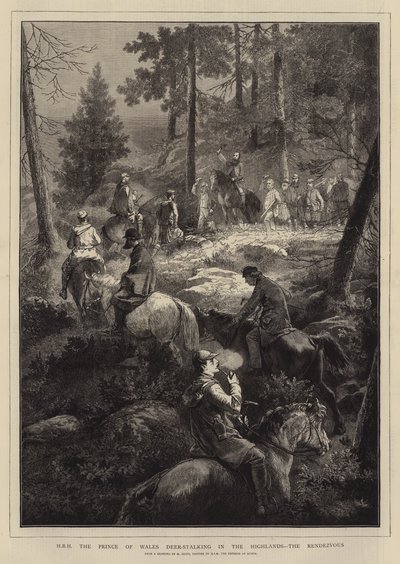 HRH der Prinz von Wales beim Hirschjagen in den Highlands, das Rendezvous von Mihaly von Zichy