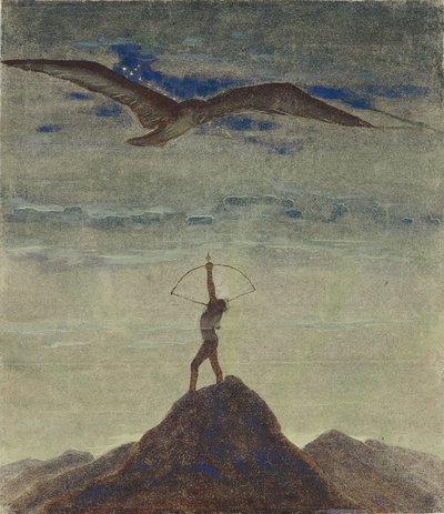 Das Zeichen des Schützen (aus dem Zyklus "Zodiac") von Ciurlionis, Mikalojus Konstantinas (1875-1911). Tempera auf Papier, Größe: 35,3x30,1 von Mikalojus Konstantinas Čiurlionis