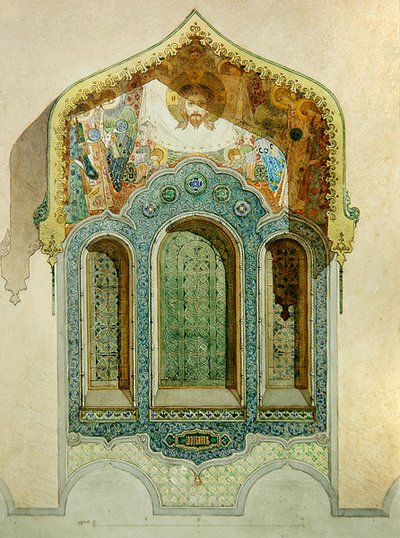 Entwurf für ein Keramikfliesenfenster für die Russische Kirche in Nizza von Mikhail Preobrazhensky