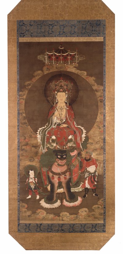 Der Bodhisattva Mañjuśrī auf einem Löwen, spätes 14. Jahrhundert von Ming Dynasty Chinese School