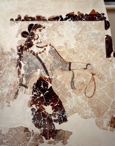 Minoische Zivilisation: Frauen im Gottesdienst. Detail. Fresko aus dem Lustralbecken von Xeste 3 in Akrotiri (Thera), Santorini. Dim. 143x381 cm. 16. Jahrhundert v. Chr. Santorini, Sammlung von Fresken von Akrotiri a Thera von Minoan