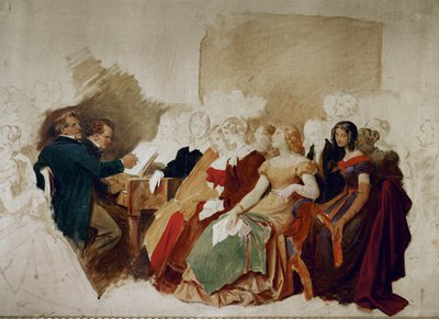 Ein Abend bei Baron Spaun, Schubert am Klavier, Tenor Johann Michael Vogl neben ihm von Moritz Ludwig von Schwind