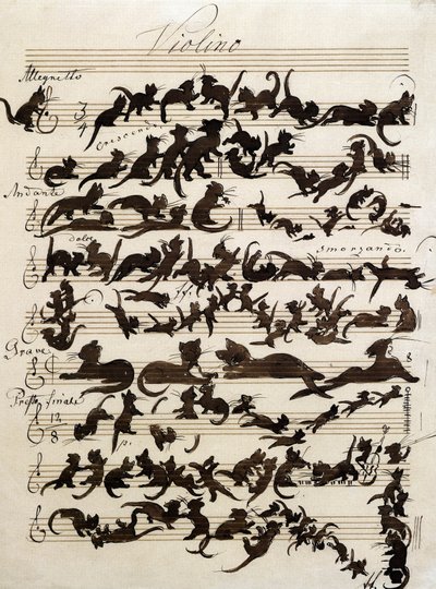 Die Katzensymphonie, Zeichnung von Moritz von Schwind von 1868. Staatliche Kunsthalle Karlsruhe. von Moritz Ludwig von Schwind