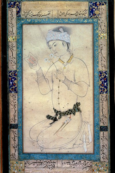 Ein junger Mann mit Büchern und Narzissen von Muhammad Shaykh