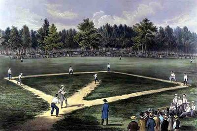 Das amerikanische Nationalspiel Baseball, Großes Spiel um die Meisterschaft auf den Elysian Fields, Hoboken, N.J. 1866 von Currier and Ives