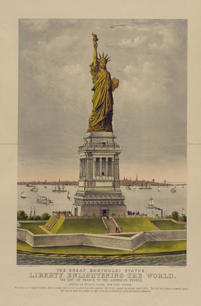 Die große Bartholdi-Statue, Freiheit erleuchtet die Welt, das Geschenk Frankreichs an das amerikanische Volk, ca. 1885 von Currier and Ives