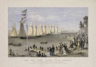 Die Regatta des New Yorker Yachtclubs, ca. 1869 (Farblithographie) von Currier and Ives